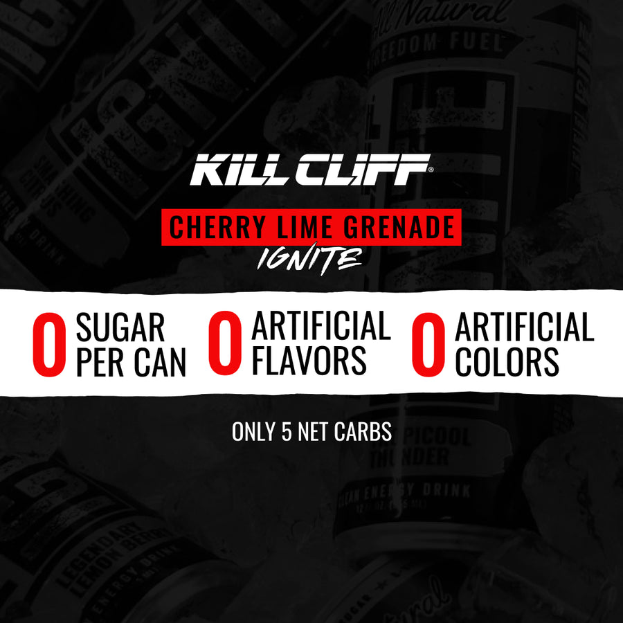 IGNITE Cherry Lime Grenade Best Energy Drink with No Creatine – Kill Cliff