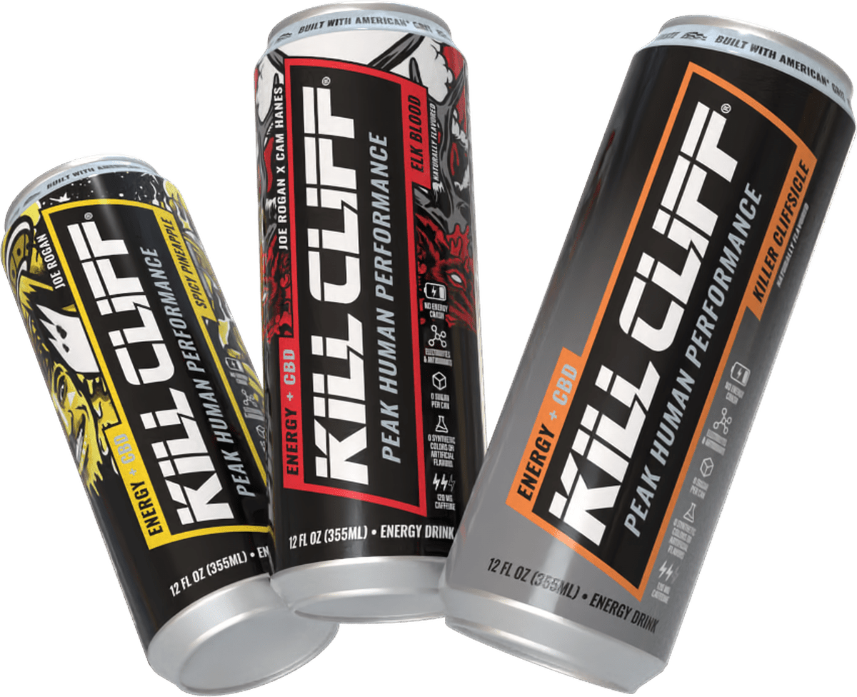 Kill Cliff Energy + CBD cans: Spicy Pineapple, Elk Blood, Killer Cliffsicle